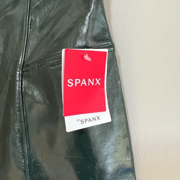 NWT SPANX Faux Patent Leather Leggings in Deep Green, size M - Picture 7 of 11